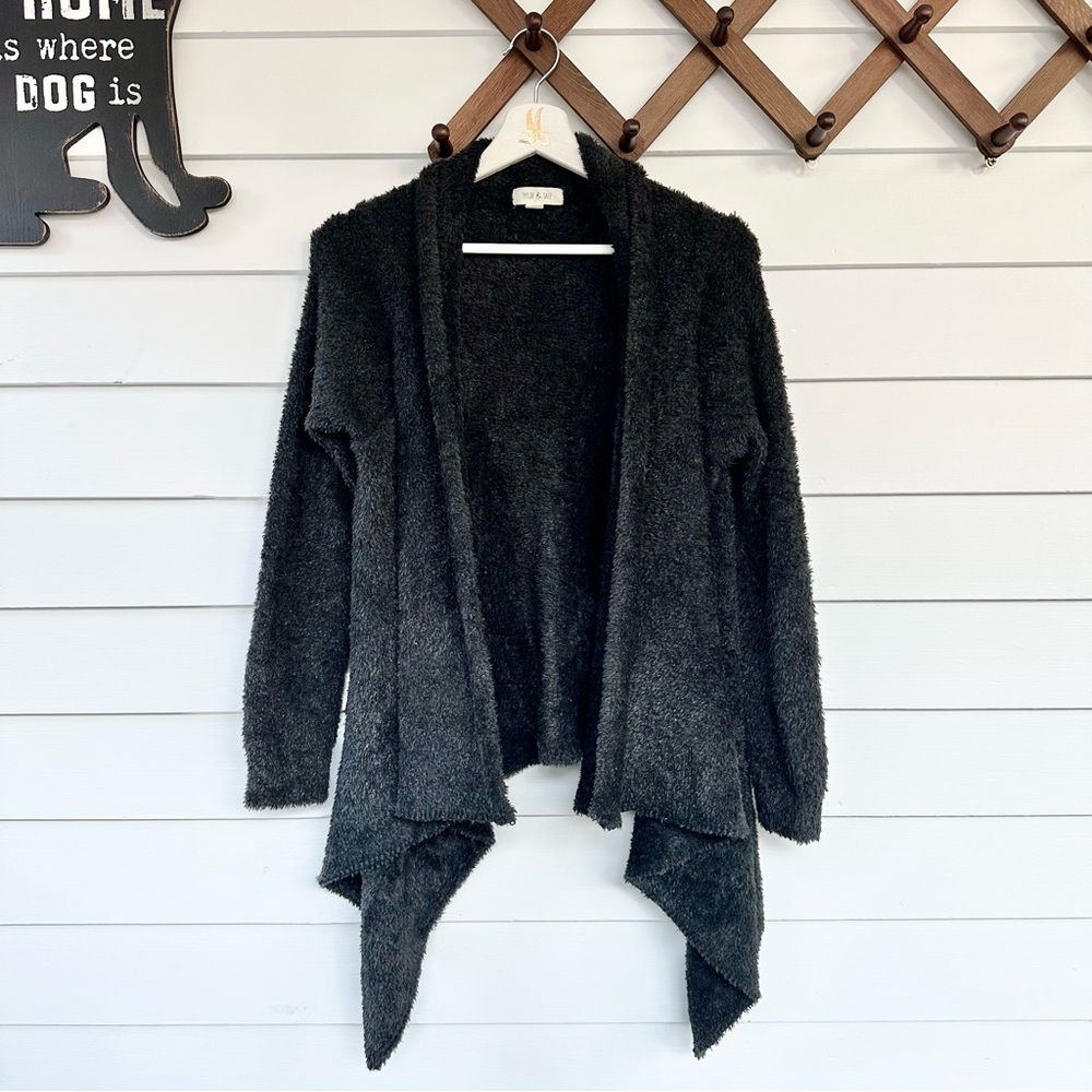 TAYLOR & Sage Black Fleece Waterfall Cardigan
